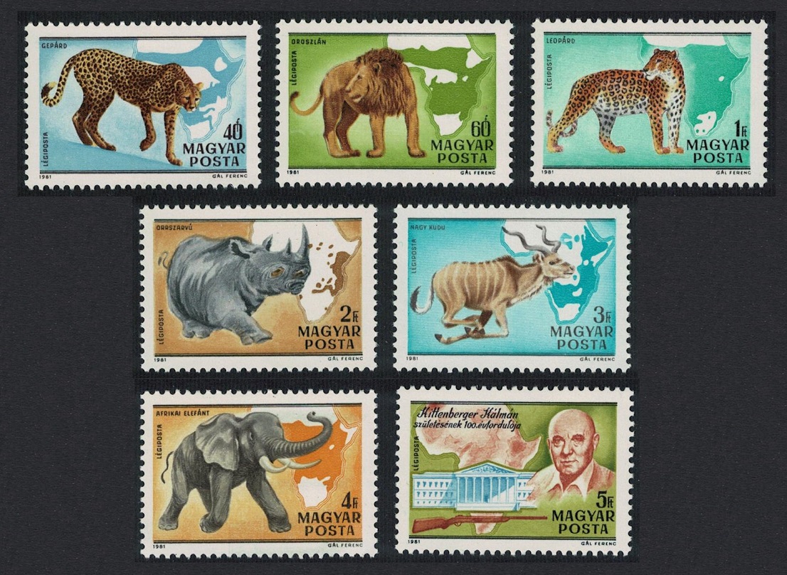 Hungary Lion Elephant Rhinosaurus Cheetah Leopard Zoo 7v 1981 MNH SG#3359-3365 MI#3470-3476A