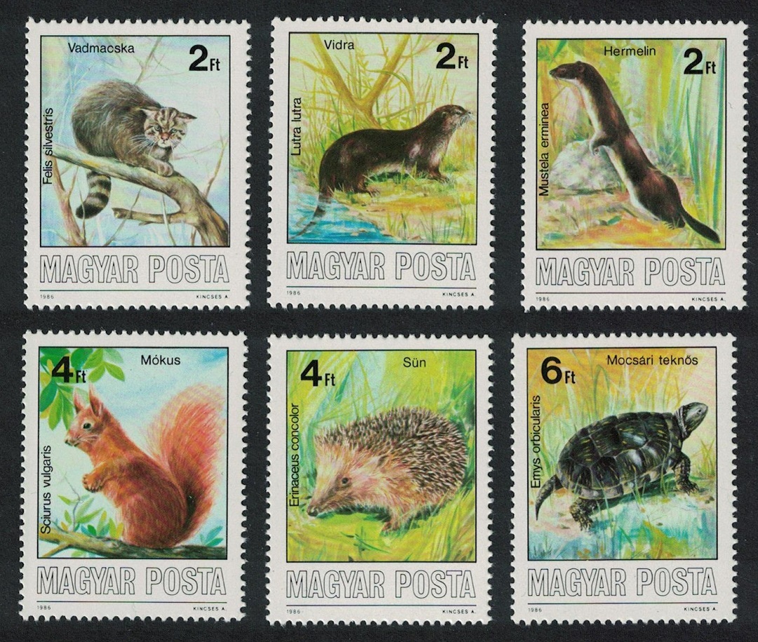 Hungary Hedgehog Squirrel Turtle Stoat Cat Otter Protected Animals 6v 1986 MNH SG#3740-3745