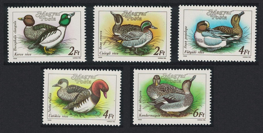 Hungary Birds Wild Ducks 5v 1988 MNH SG#3851-3855 MI#3972-3976A Sc#3136-3140