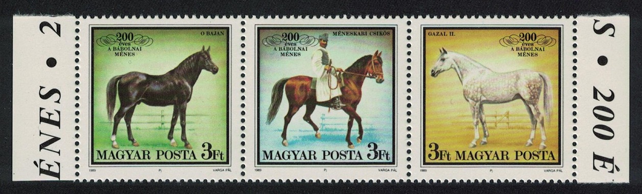 Hungary Horses Babolina Stud Farm 3v strip 1989 MNH SG#3893-3895 MI#4015-4017A