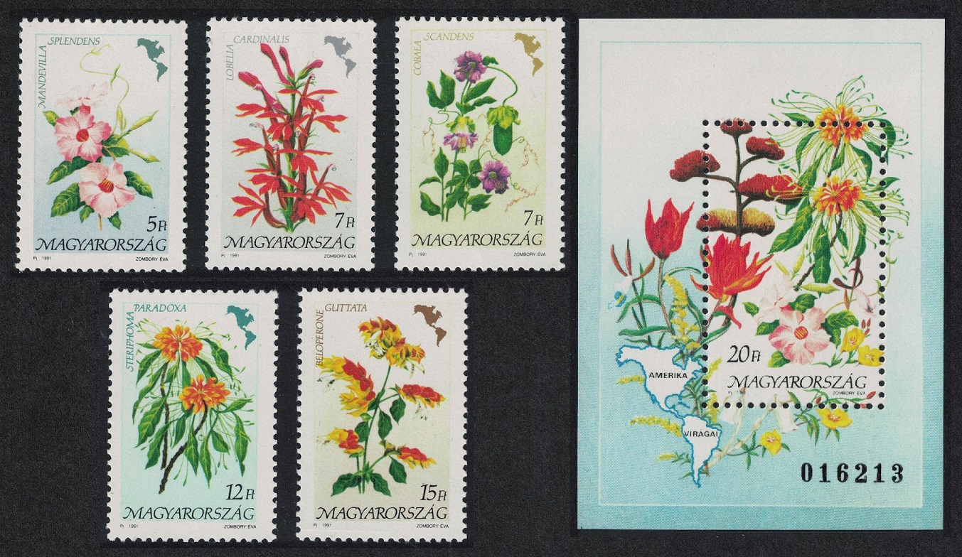 Hungary Flowers of the Americas 5v+MS 1991 MNH SG#4016-MS4021