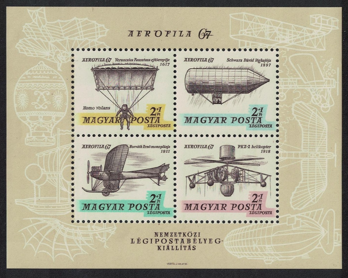 Hungary Parachuting Helicopters Zeppelins MS 1967 MNH SG#MS2267