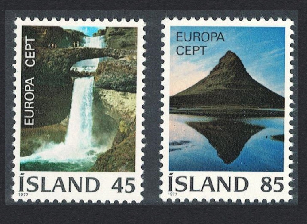 Iceland Waterfall Mountain Europa Landscapes 2v 1977 MNH SG#553-554