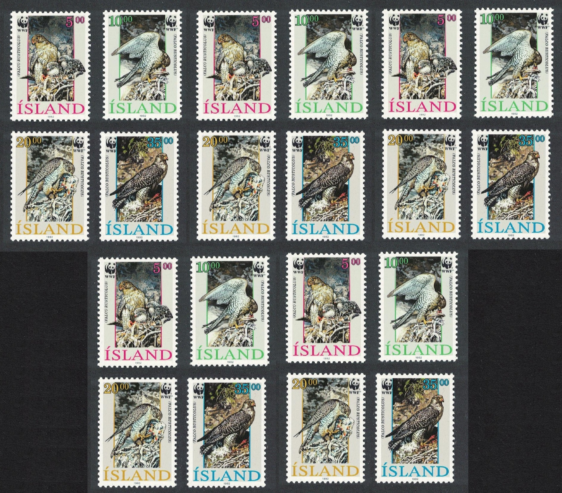 Iceland Birds WWF Gyrfalcon 4v 5 sets [A] 1992 MNH SG#798-801 MI#776-779 Sc#762-765