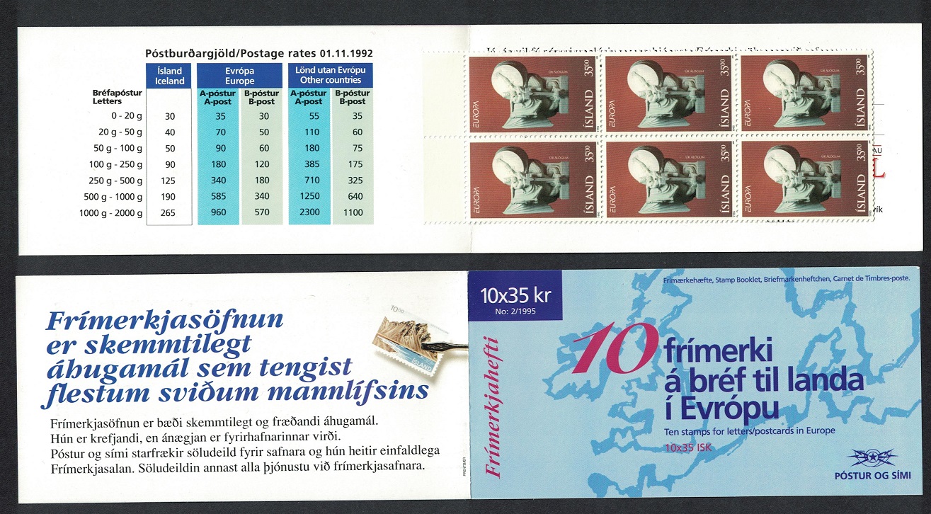 Iceland Europa CEPT Sculpture 35 Kr Booklet 1995 MNH SG#842