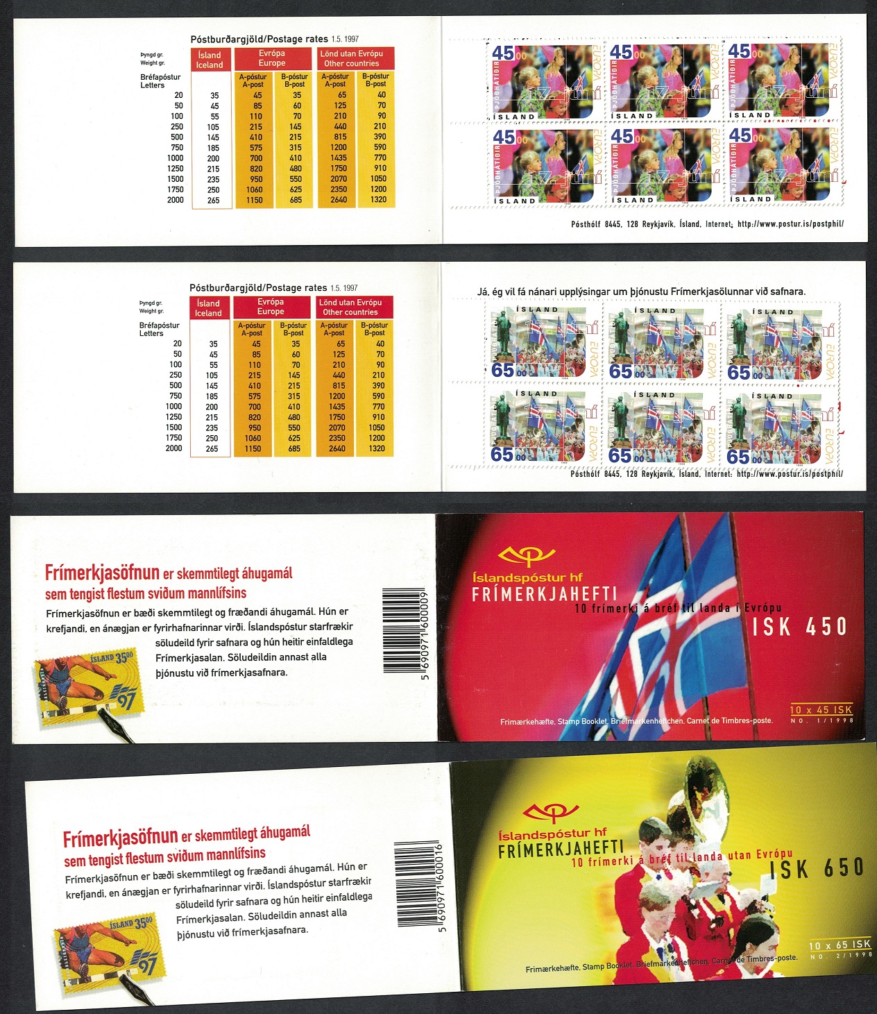 Iceland Europa CEPT Festivals and National Celebrations 2 Booklets 1998 MNH SG#902-903