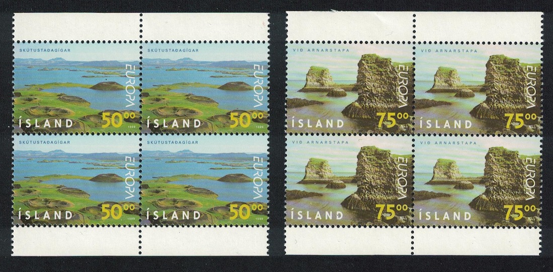 Iceland Europa CEPT Parks and Gardens 2v Blocks of 4 1999 MNH SG#926-927