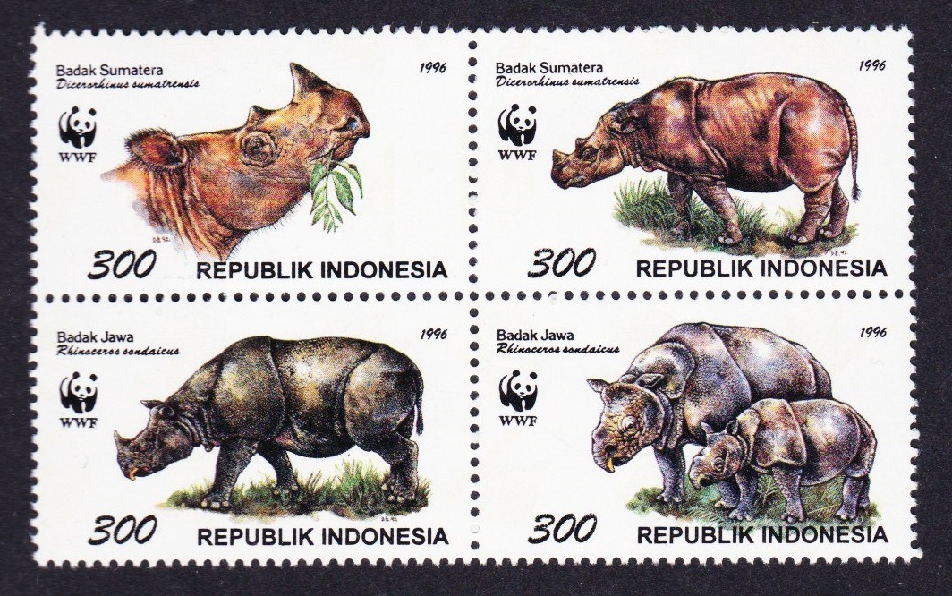 Indonesia WWF Rhinoceros Block of 4 1996 MNH SG#2267-2270 MI#1648-1651 Sc#1673 a-d