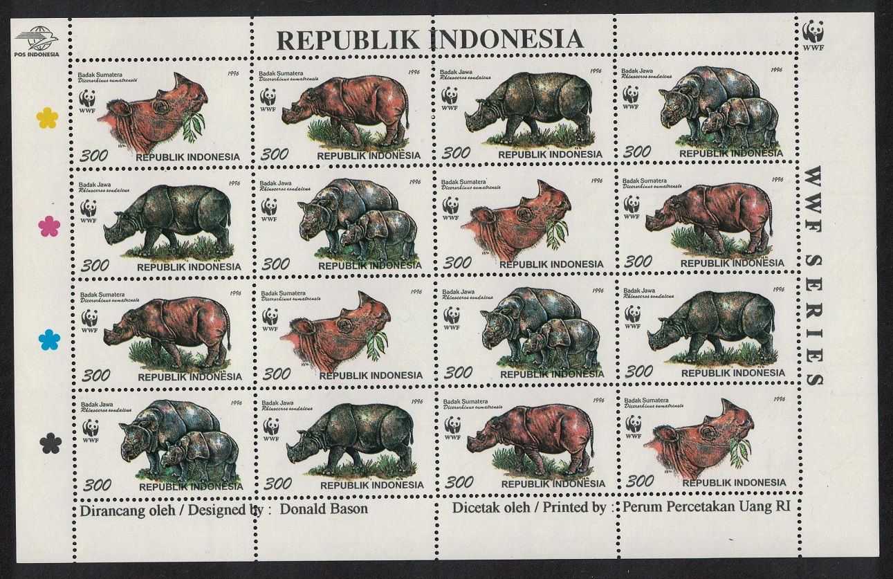 Indonesia WWF Rhinoceros Sheetlet of 4 sets 1996 MNH SG#2267-2270 MI#1648-1651 Sc#1673 a-d