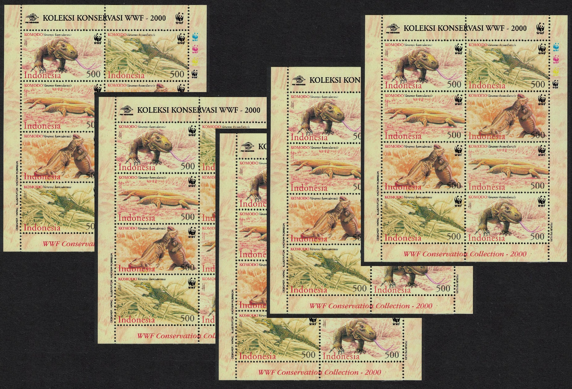 Indonesia WWF Komodo Dragon 5 Sheetlets [A] 2000 MNH SG#2620-2623 MI#2005-2008 Sc#1911-1914