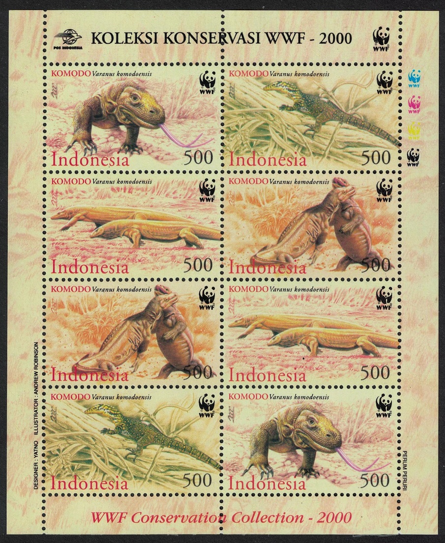 Indonesia WWF Komodo Dragon Sheetlet of 2 sets 2000 MNH SG#2620-2623 MI#2005-2008 Sc#1911-1914