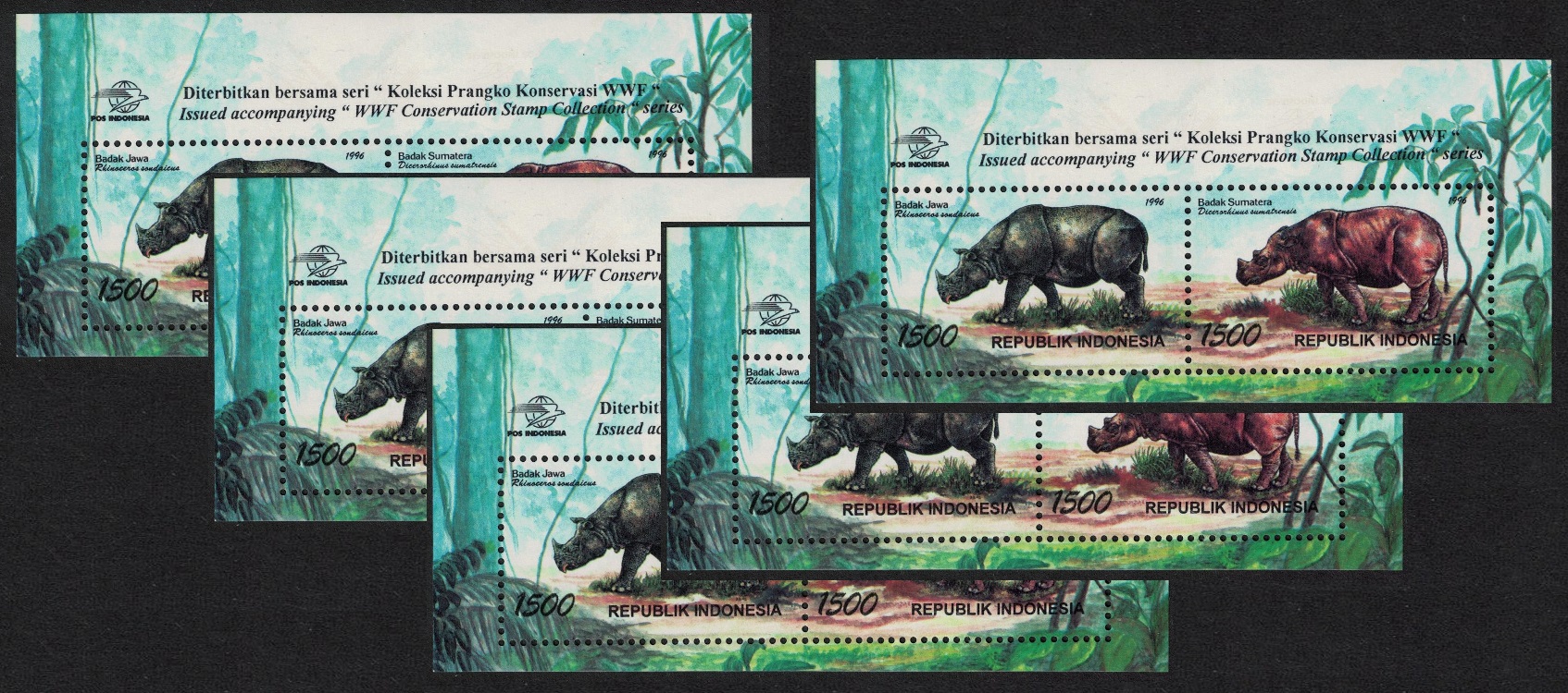 Indonesia WWF Rhinoceros 5 MSs [A] 1996 MNH SG#MS2271 MI#Block 113