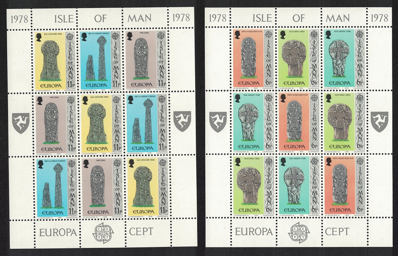 Isle of Man Europa Celtic and Norse Crosses 2 Sheetlets 1978 MNH SG#133-138 Sc#113a+136a