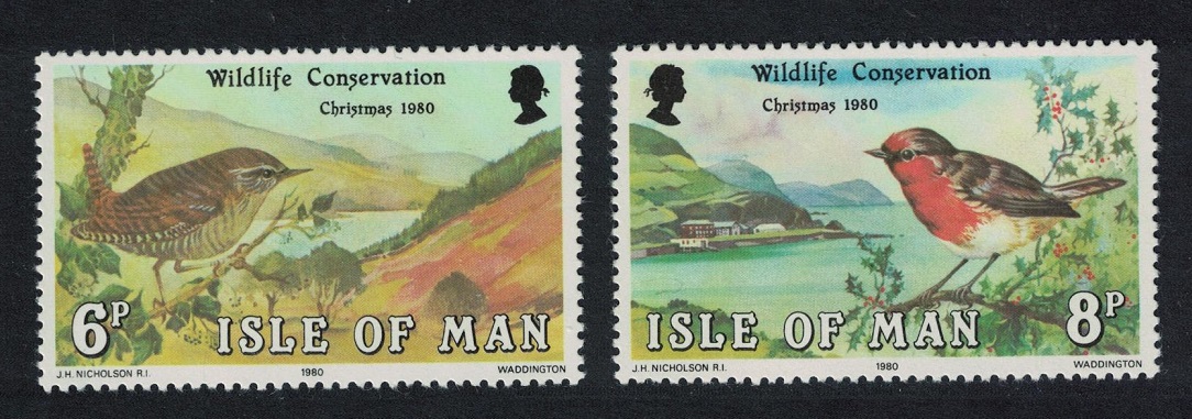 Isle of Man Wren Robin Birds Christmas Wildlife Conservation Year 2v 1980 MNH SG#181-182 MI#178-179 Sc#182-183