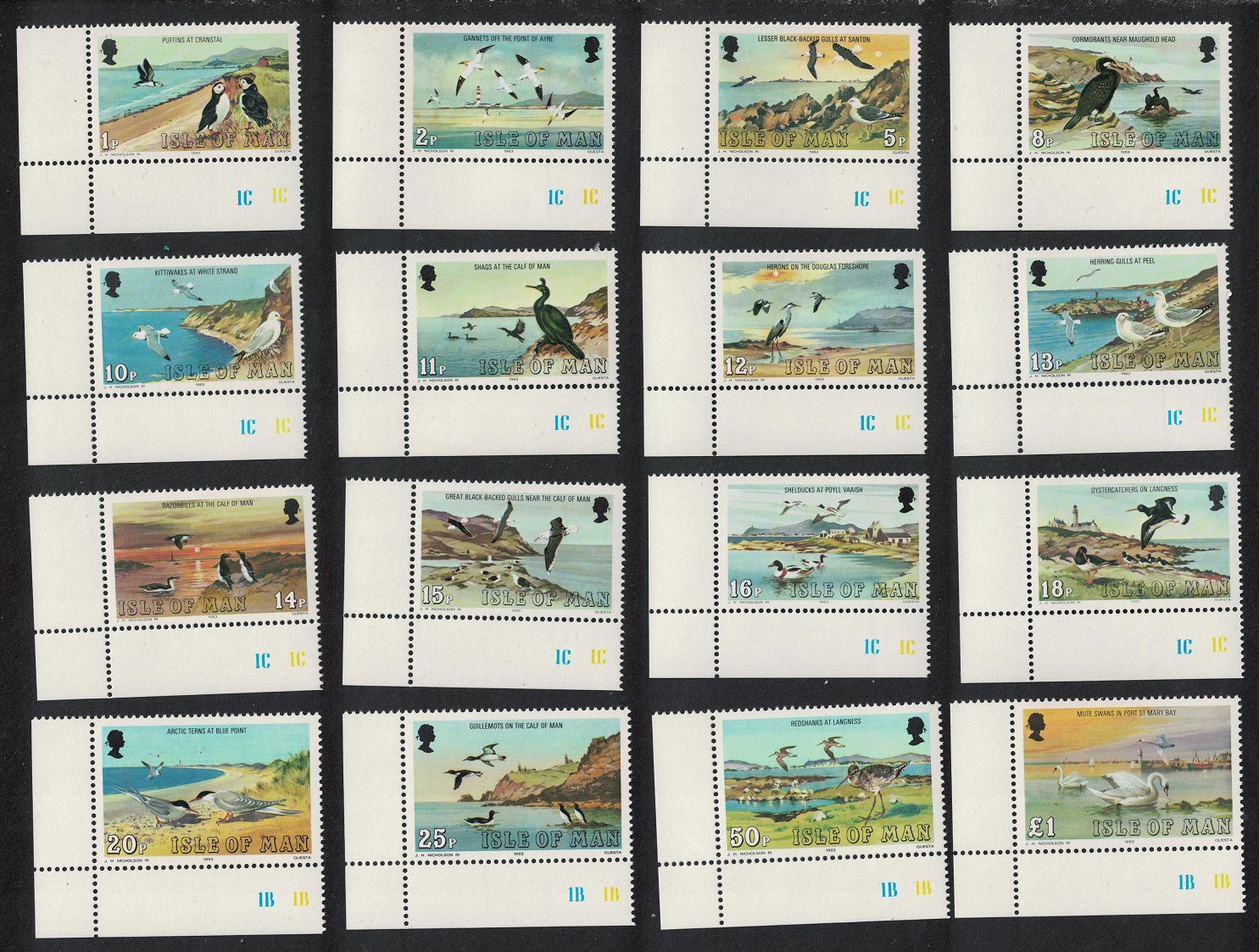 Isle of Man Marine Birds 16v COMPLETE Corners 1983 MNH SG#232-247 Sc#224-239