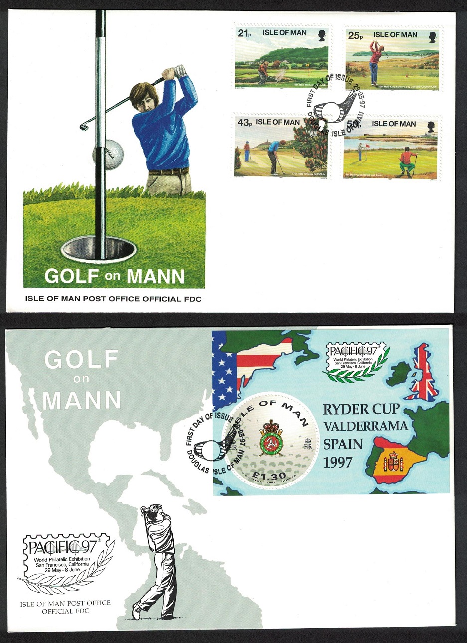 Isle of Man Golf 4v+MS 2 FDCs 1997 SG#755-MS759