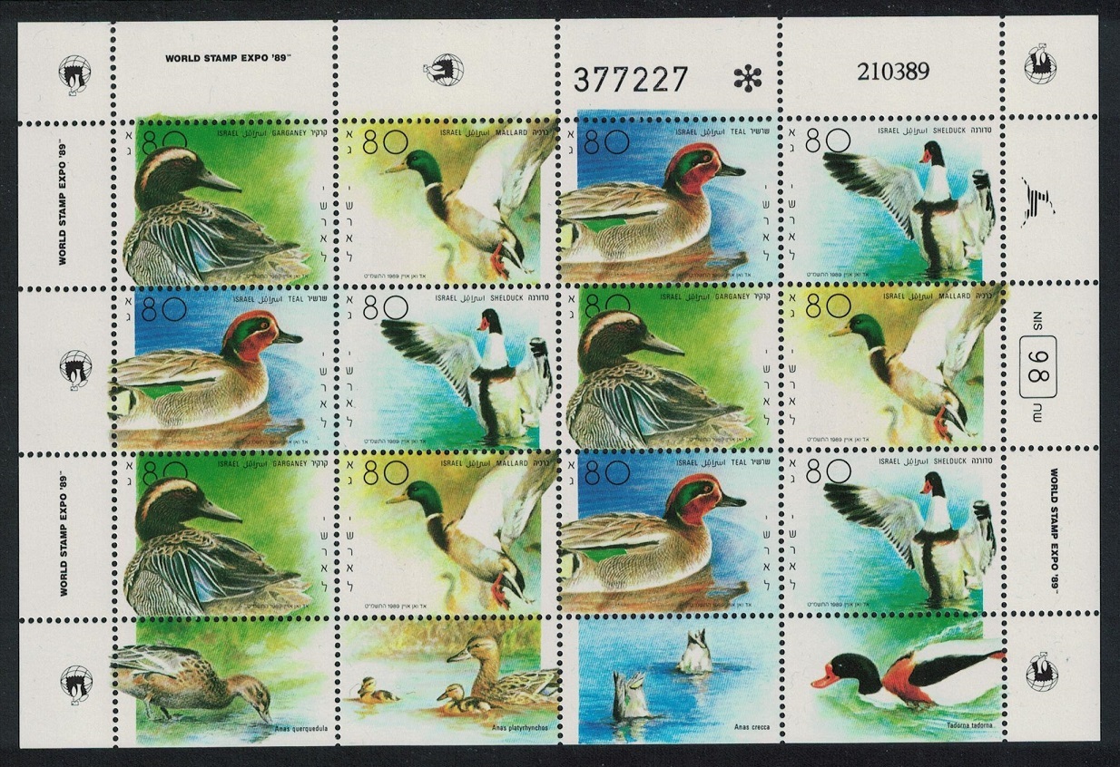 Israel Birds Ducks 4v Sheetlet of 3 sets 1989 MNH SG#1076-1079 Sc#1025