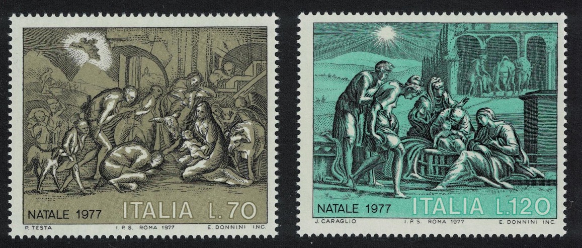 Italy &#39;Adoration of the Shepherds&#39; by P Testa Christmas 2v 1977 MNH SG#1539-1549