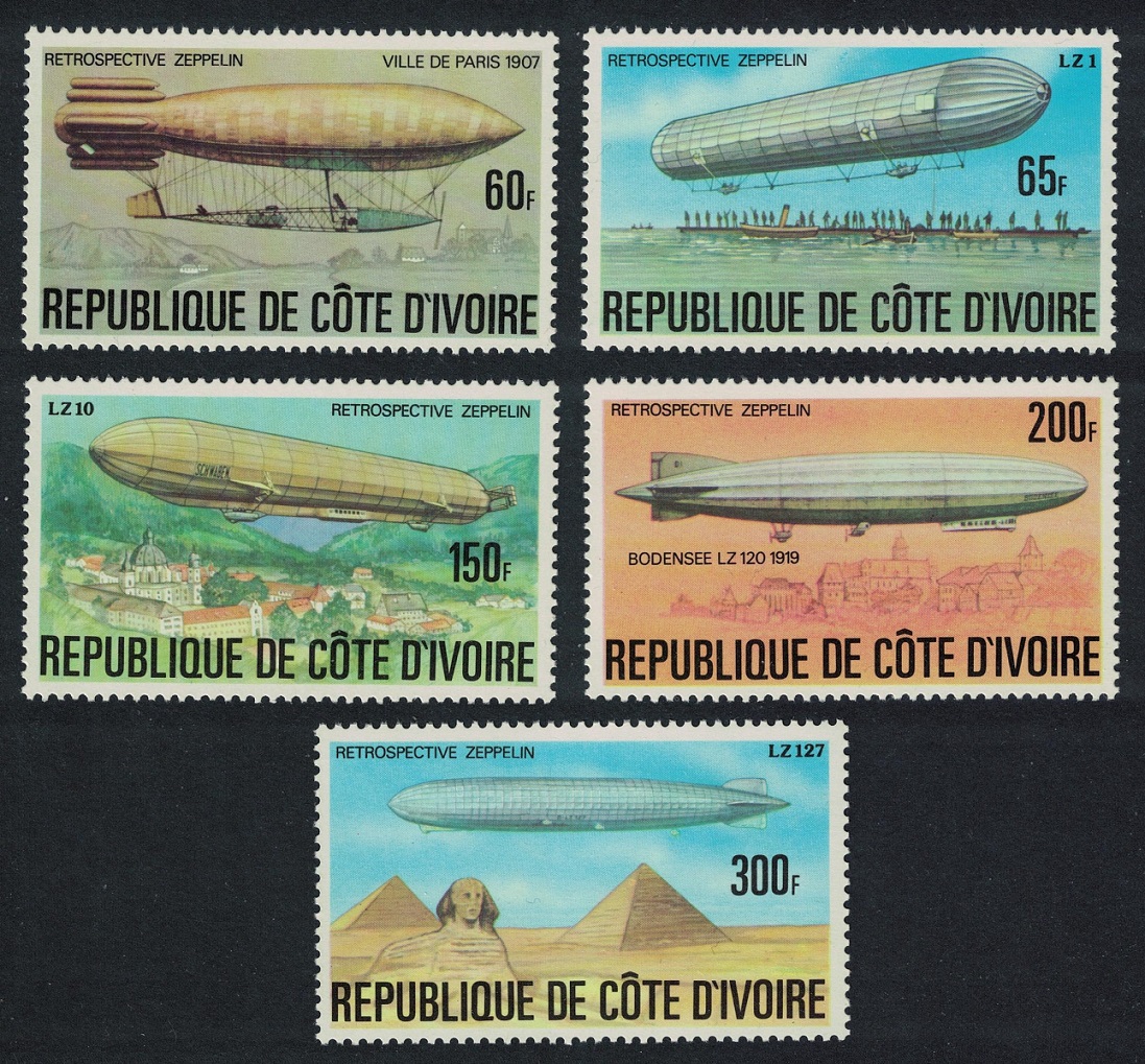 Ivory Coast Zeppelins History of the Airship 5v 1977 MNH SG#503-507