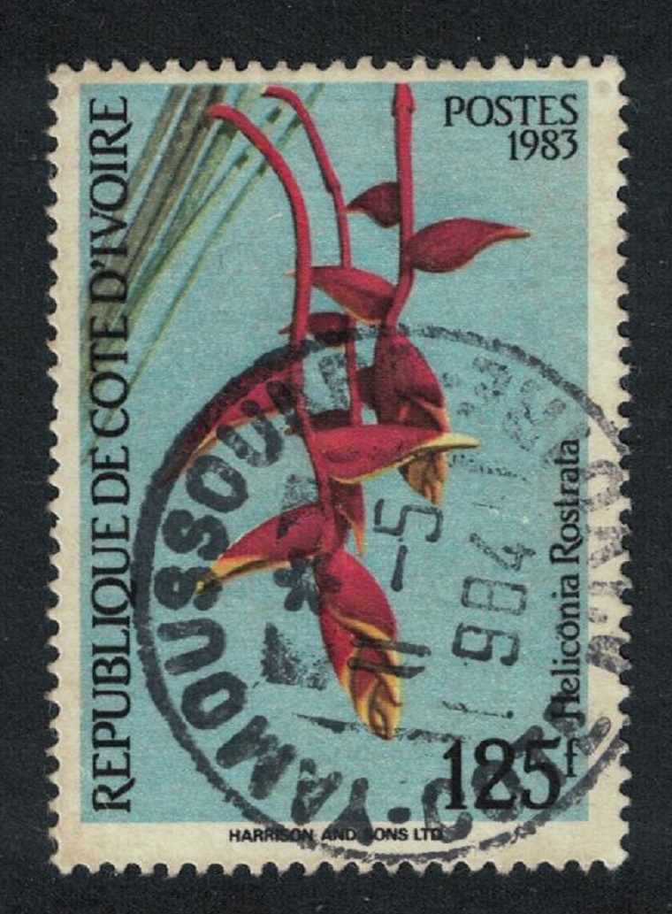 Ivory Coast &#39;Heliconia rostrata&#39; Flower 125f RAR 1983 Canc SG#791d MI#D804