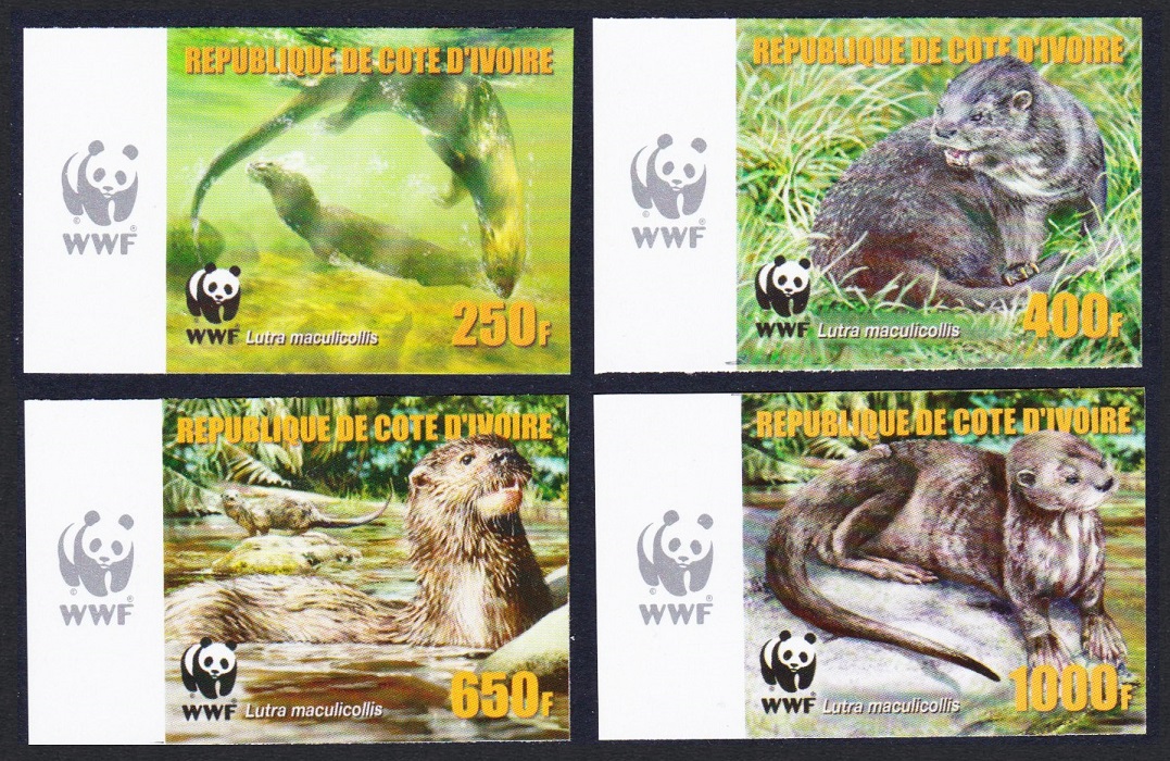 Ivory Coast WWF Speckle-throated Otter 4v Imperf Reprint Logo 2005 MNH MI#1353B-1356B