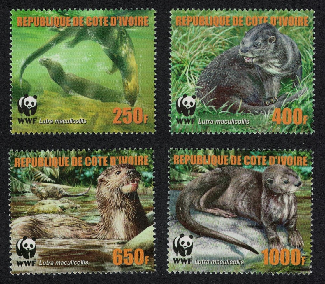 Ivory Coast WWF Speckle-throated Otter 4v reprint 2005 MNH MI#1353A-1356A