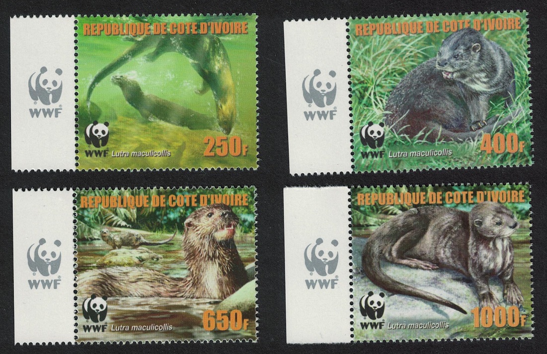 Ivory Coast WWF Speckle-throated Otter 4v Reprint Margins Logo 2005 MNH MI#1353-1356B