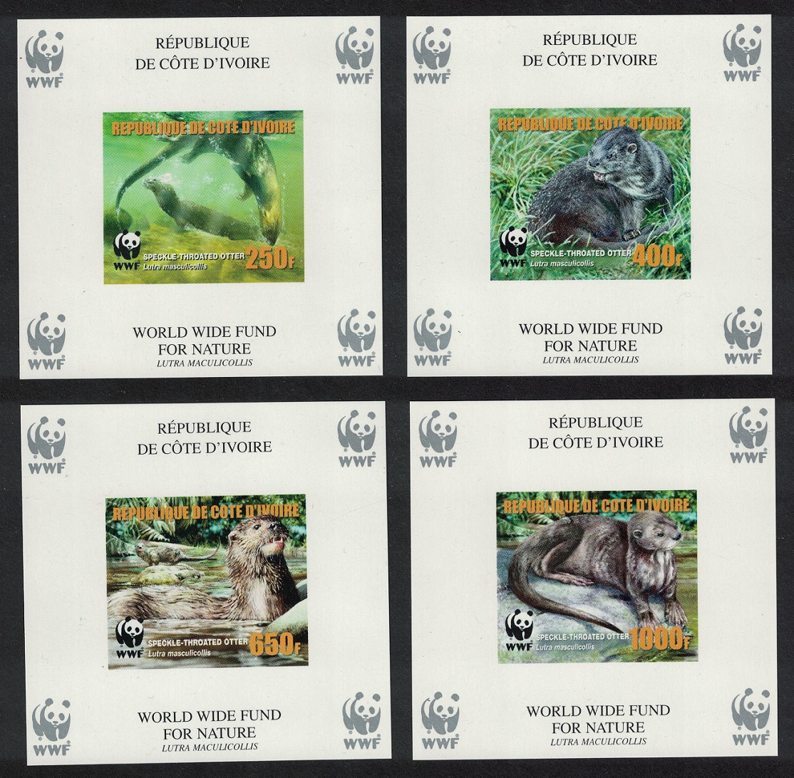 Ivory Coast WWF Speckle-throated Otter 4 MSs Imperf ERROR 2005 MNH MI#Block 54B-57B