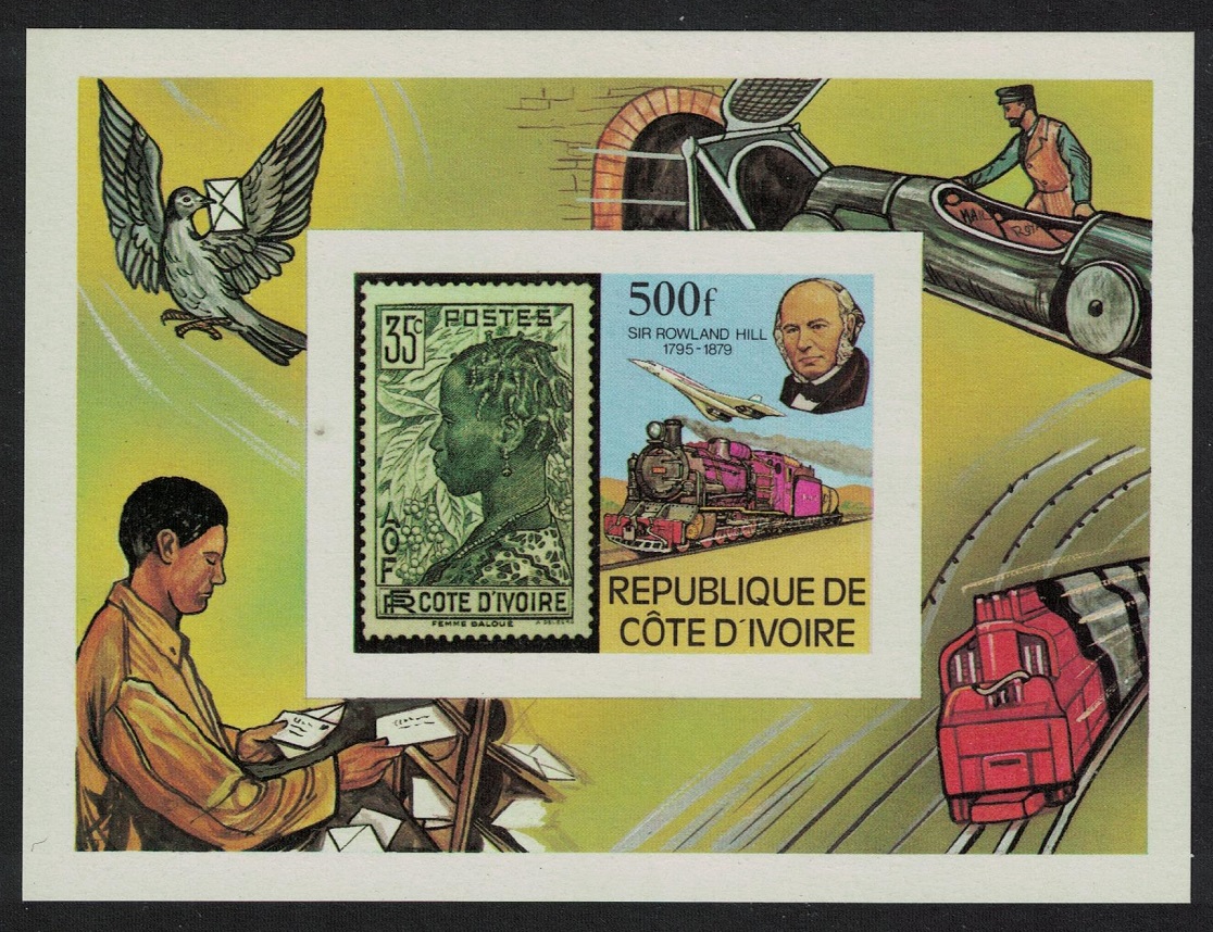 Ivory Coast Bird Trains Death Centenary of Sir Rowland Hill MS Imperf 1979 MNH SG#MS599 MI#Block 14