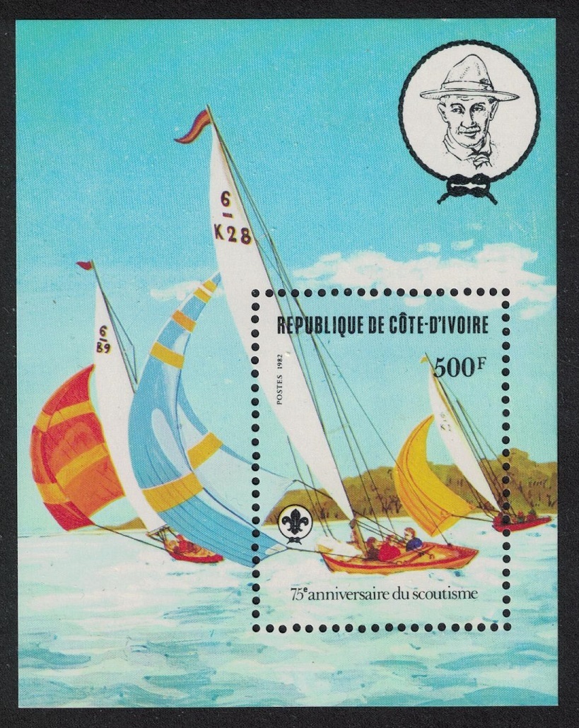 Ivory Coast Sailing 75th Anniversary of Boy Scout Movement MS 1982 MNH SG#MS725