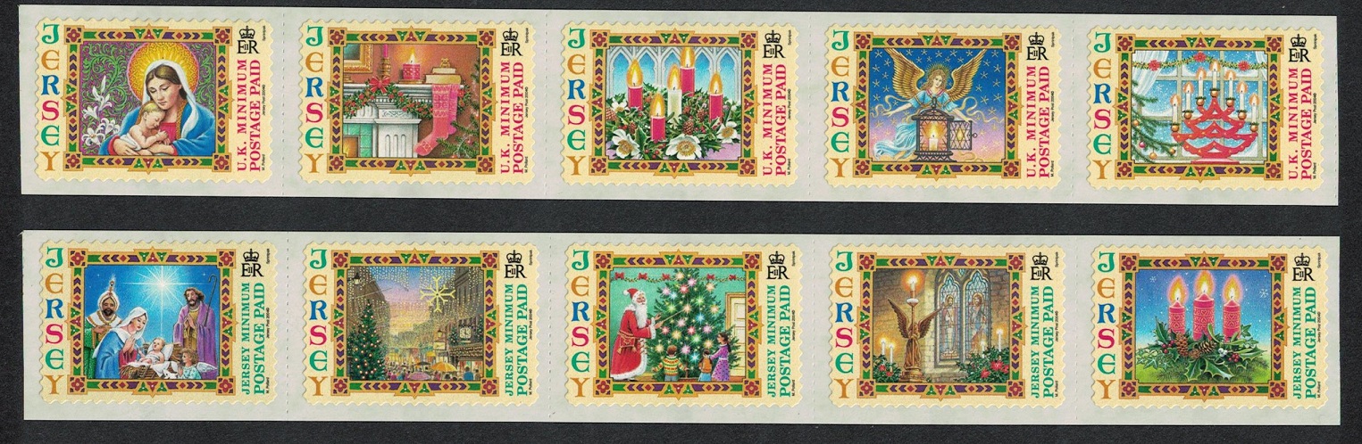 Jersey Christmas Illuminations Self-adhesive 2 Strips 10v imprint &#39;2005&#39; MNH SG#1170-1179