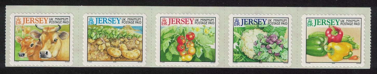 Jersey Cows and Farm Products Strip of 5v self-adhesive Imprint &#39;2005&#39; MNH SG#985d-998d