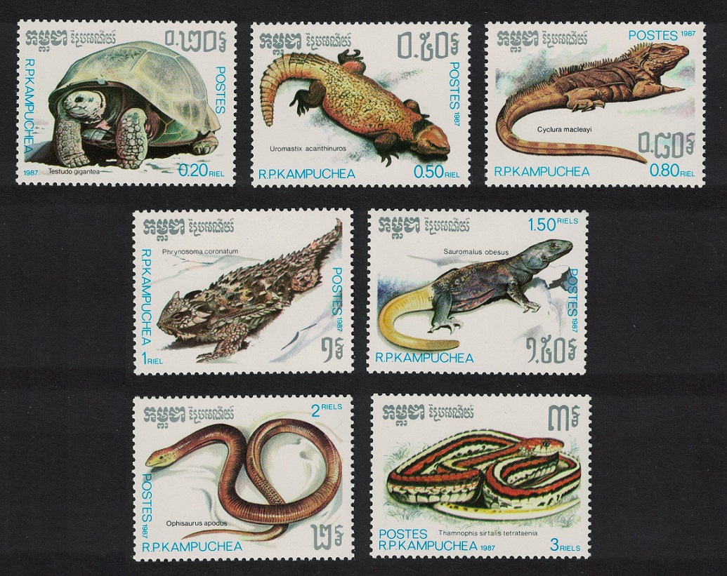 Kampuchea Tortoise Iguana Lizard Snake Reptiles 7v 1987 MNH SG#839-845 Sc#801