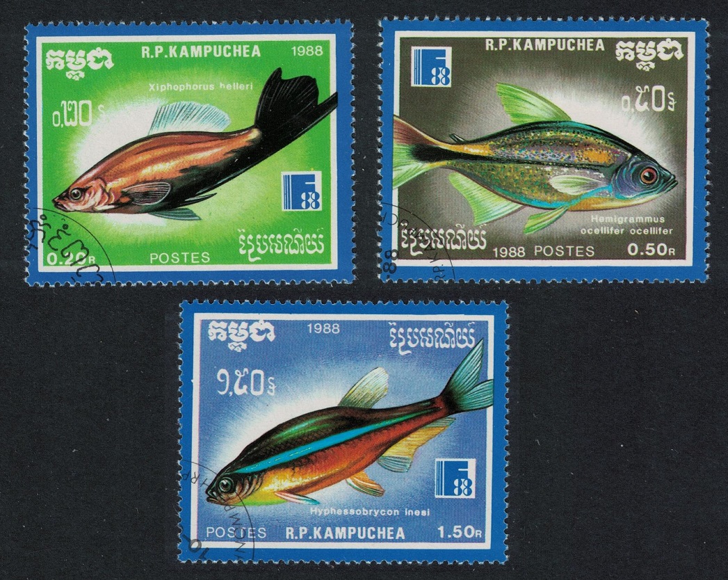 Kampuchea Tropical Fish 3v 1988 CTO SG#907=911