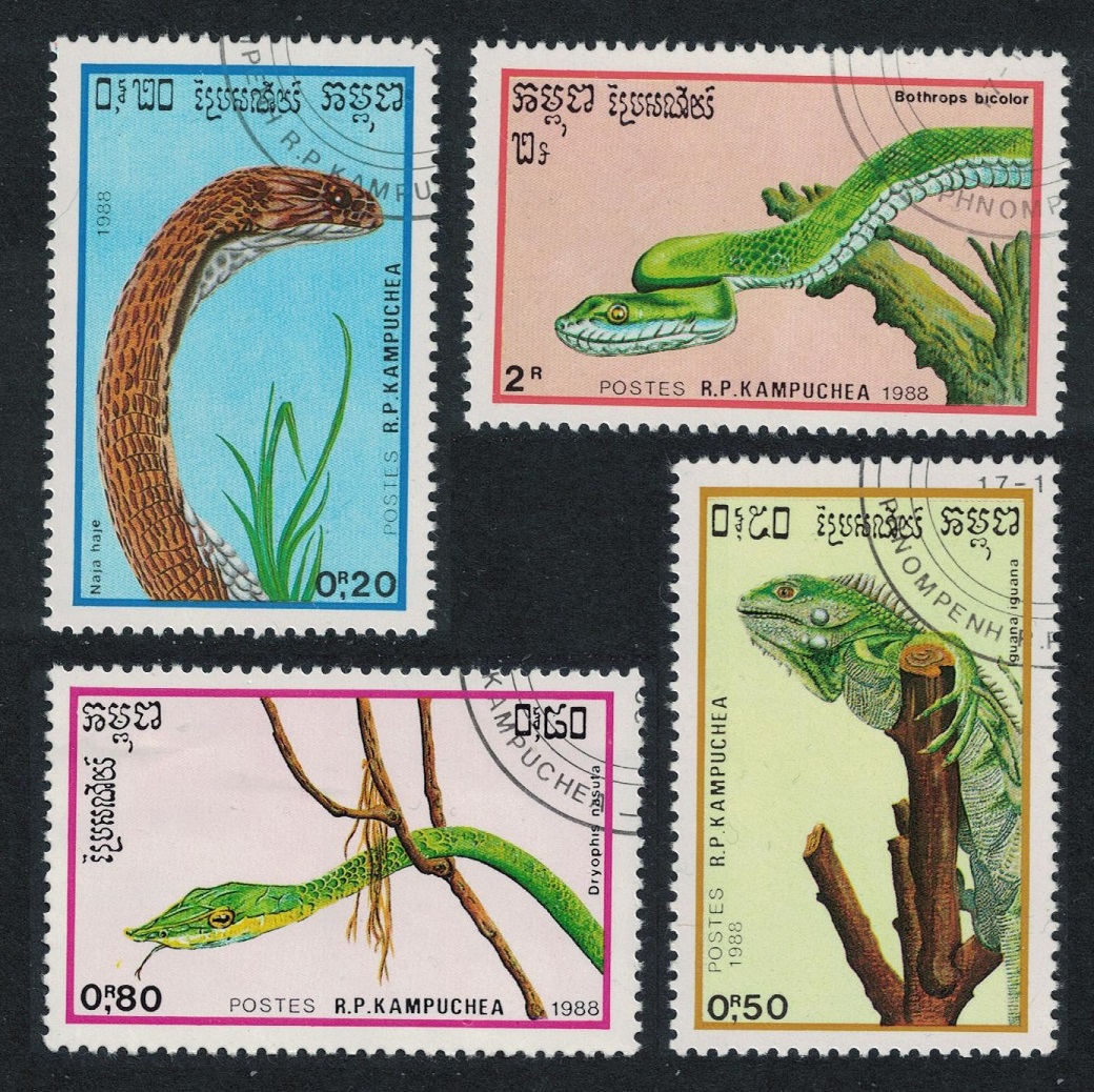 Kampuchea Snakes Cobra Iguana Reptiles 4v 1988 CTO SG#936-939