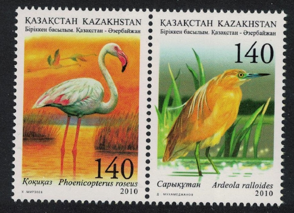 Kazakhstan Flamingo Heron Birds Ecology of Caspian Sea 2v Pair 2010 MNH SG#643-644