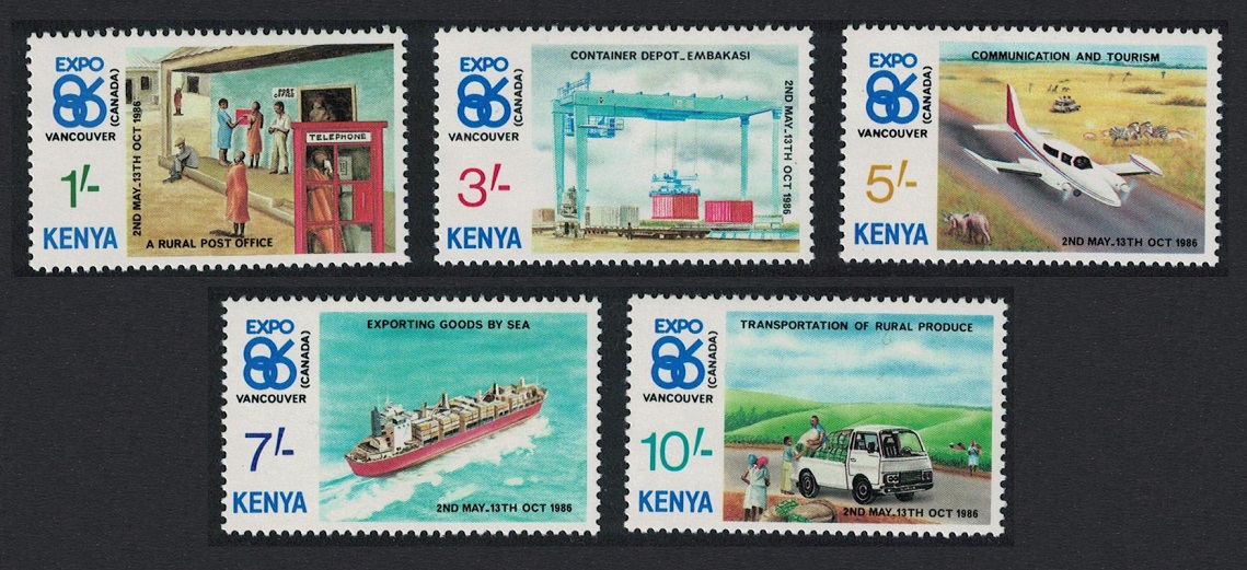 Kenya Airplanes Ships &#39;Expo &#39;86&#39; World Fair Vancouver 5v 1986 MNH SG#385-389