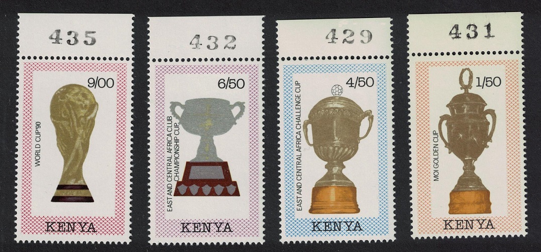 Kenya World Cup Football Trophies 4v Margins Numbers 1990 MNH SG#530-533