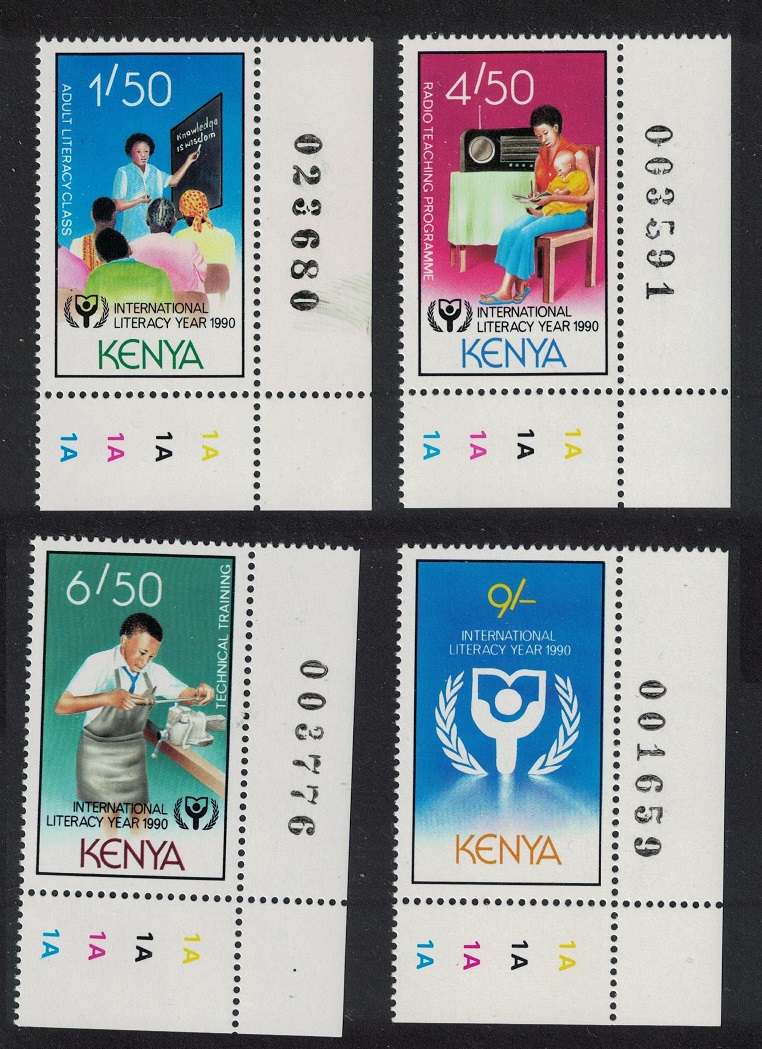 Kenya International Literacy Year 4v Corners Numbers 1990 MNH SG#552-555