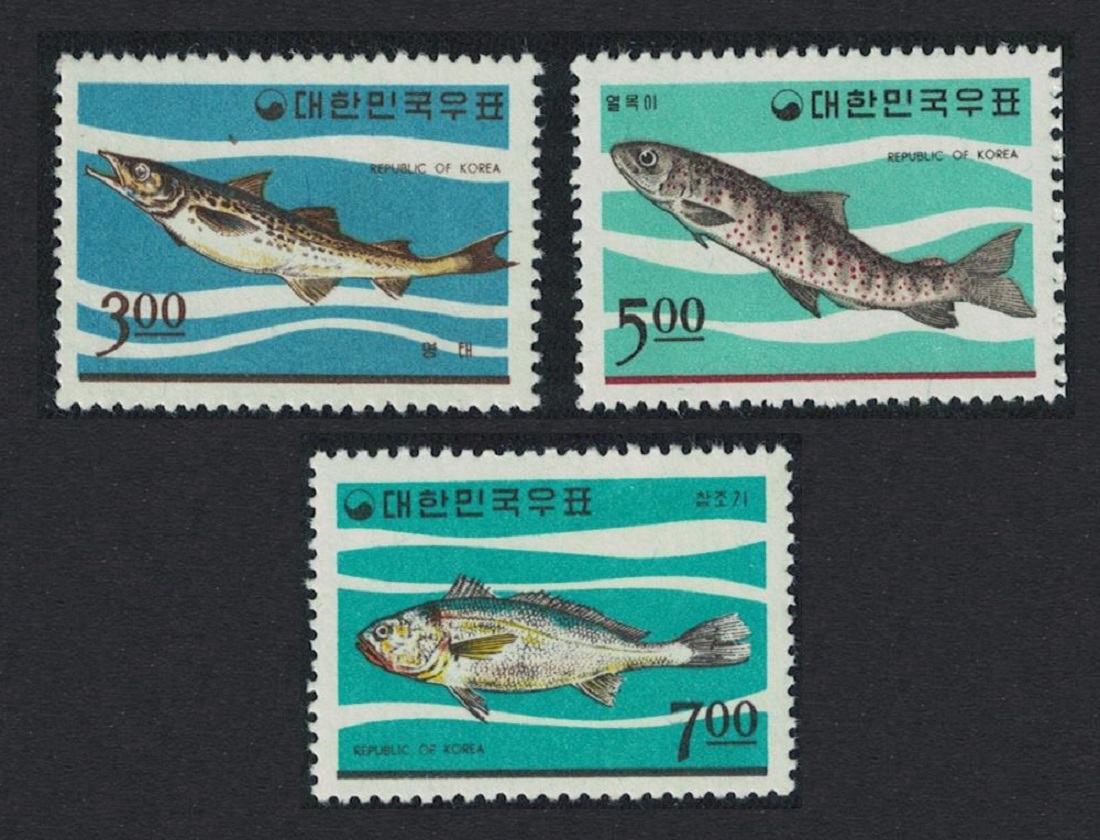 Korea Republic Pollack Lenok Croaker Korean Fishes 3v 1966 MNH SG#637-639 Sc#496-498