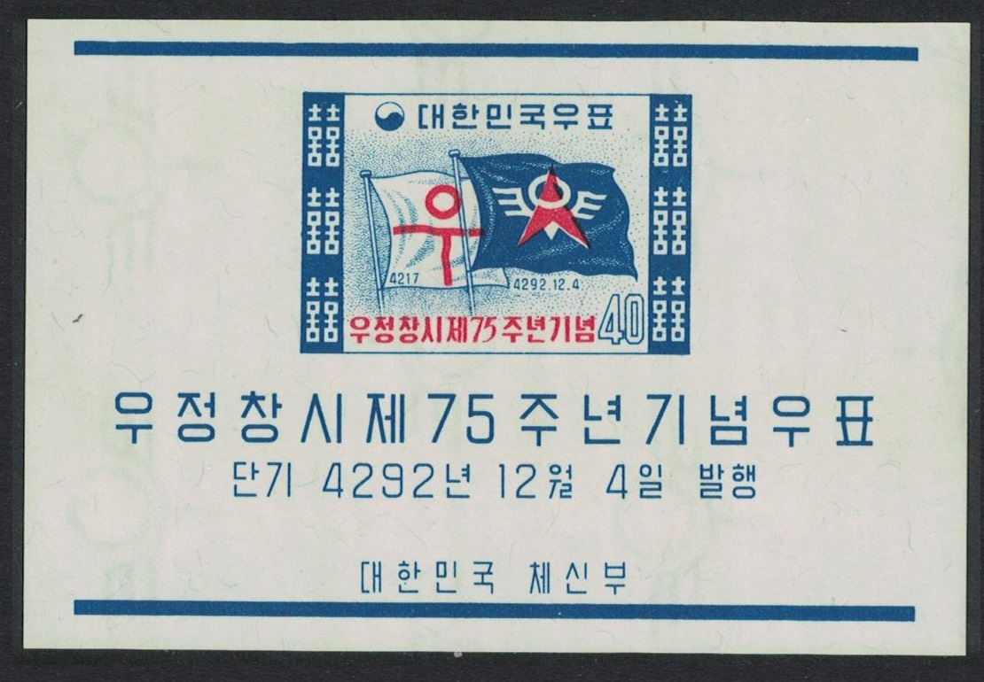 Korea Republic 75th Anniversary of Korean Postal Service MS 1959 MNH SG#MS349