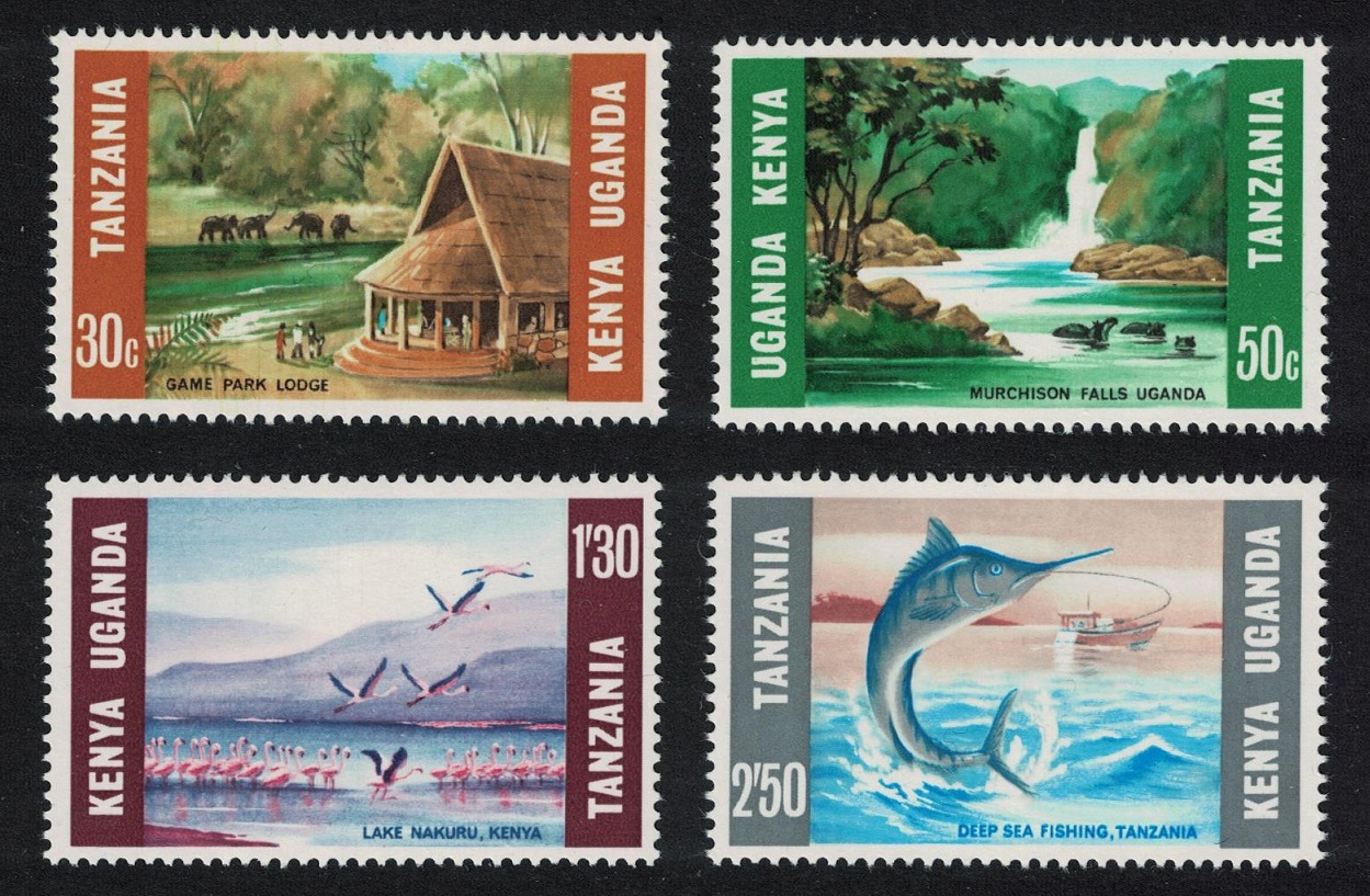 Kenya-Uganda-Tanzania Birds Flamingos Rhinoceros Elephants Waterfall Fish 4v 1966 MNH SG#223-226 MI#148-151 Sc#160-164