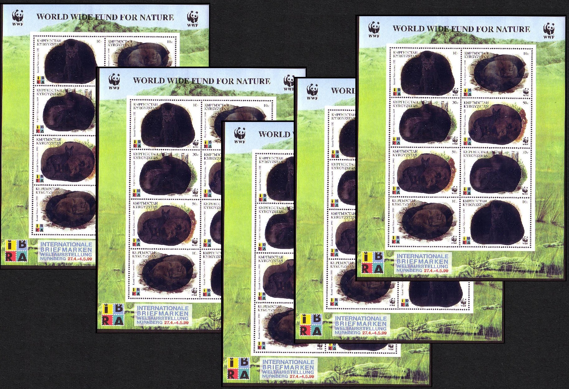 Kyrgyzstan WWF Corsac Fox Holographic stamps 5 Sheetlets [A] 1999 MNH SG#163-166 MI#172-175 Sc#123 a-d