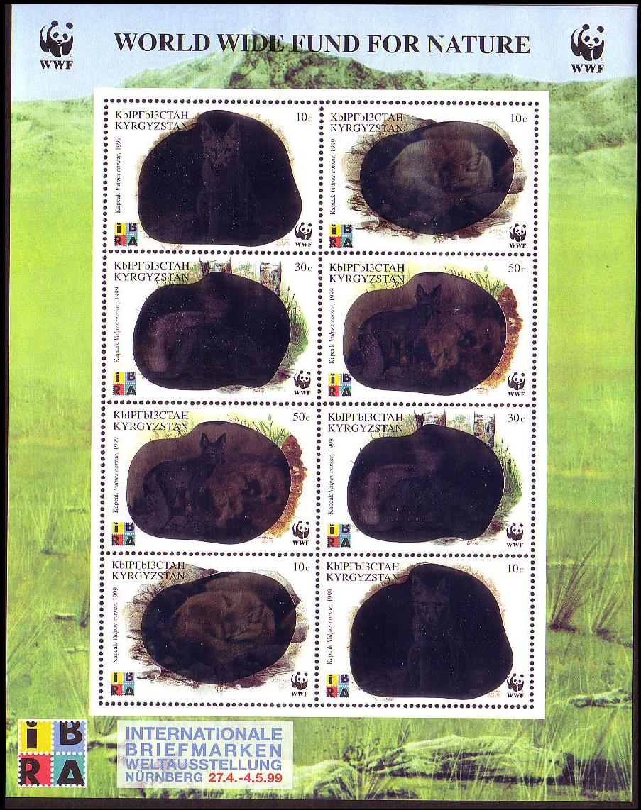 Kyrgyzstan WWF Corsac Fox Holographic stamps Sheetlet of 2 sets 1999 MNH SG#163-166 MI#172-175 Sc#123 a-d