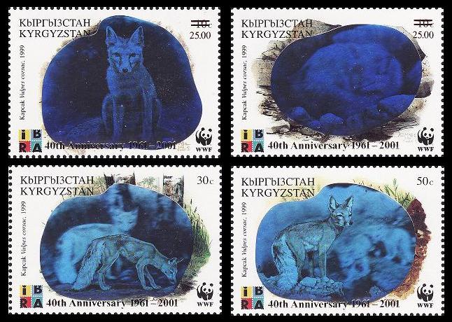 Kyrgyzstan WWF Fox 40th Anniversary 4v with overprint 2001 MNH SG#240-243 MI#249-252 Sc#175 a-d