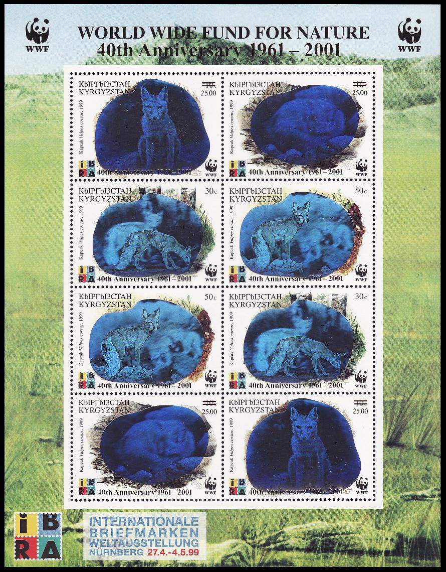 Kyrgyzstan WWF Fox 40th Anniversary WWF Sheetlet of 2 sets with overprint 2001 MNH SG#240-243 MI#249-252 Sc#175 a-d