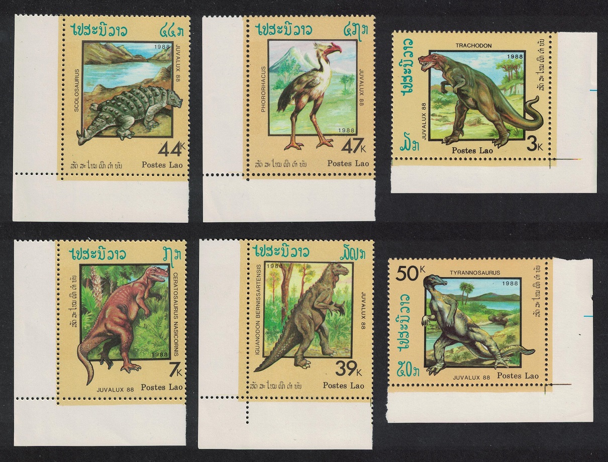 Laos Dinosaurs Prehistoric Animals 6v Corners 1988 MNH SG#1061-1066 MI#1075-1080 Sc#860-865