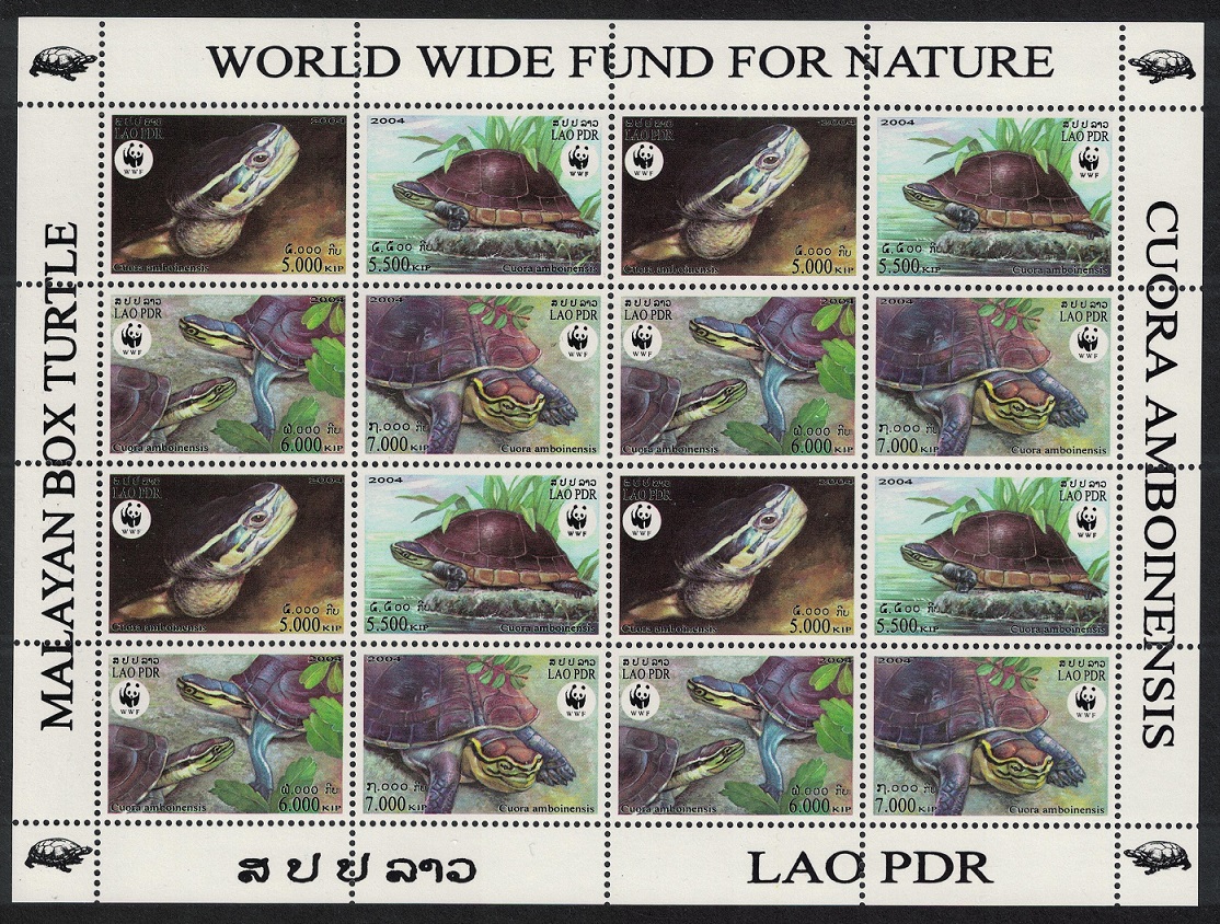 Laos WWF Malayan Box Turtle Sheetlet of 4 sets 2004 MNH SG#1892-1895 MI#1927-1930 Sc#1625 a-d