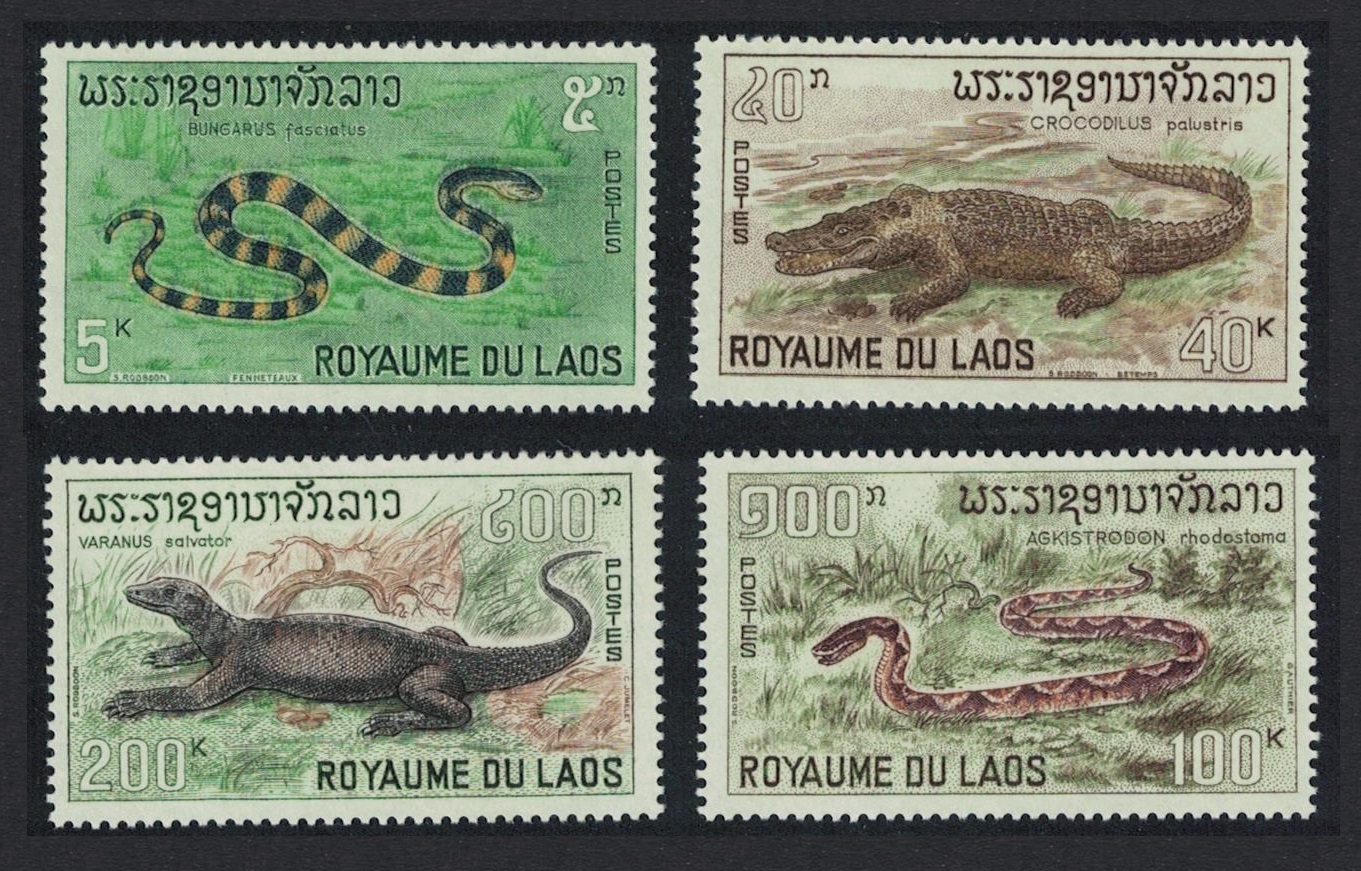 Laos Snake Crocodile Viper Monitor Reptiles 4v 1967 MNH SG#223-226 Sc#156-159