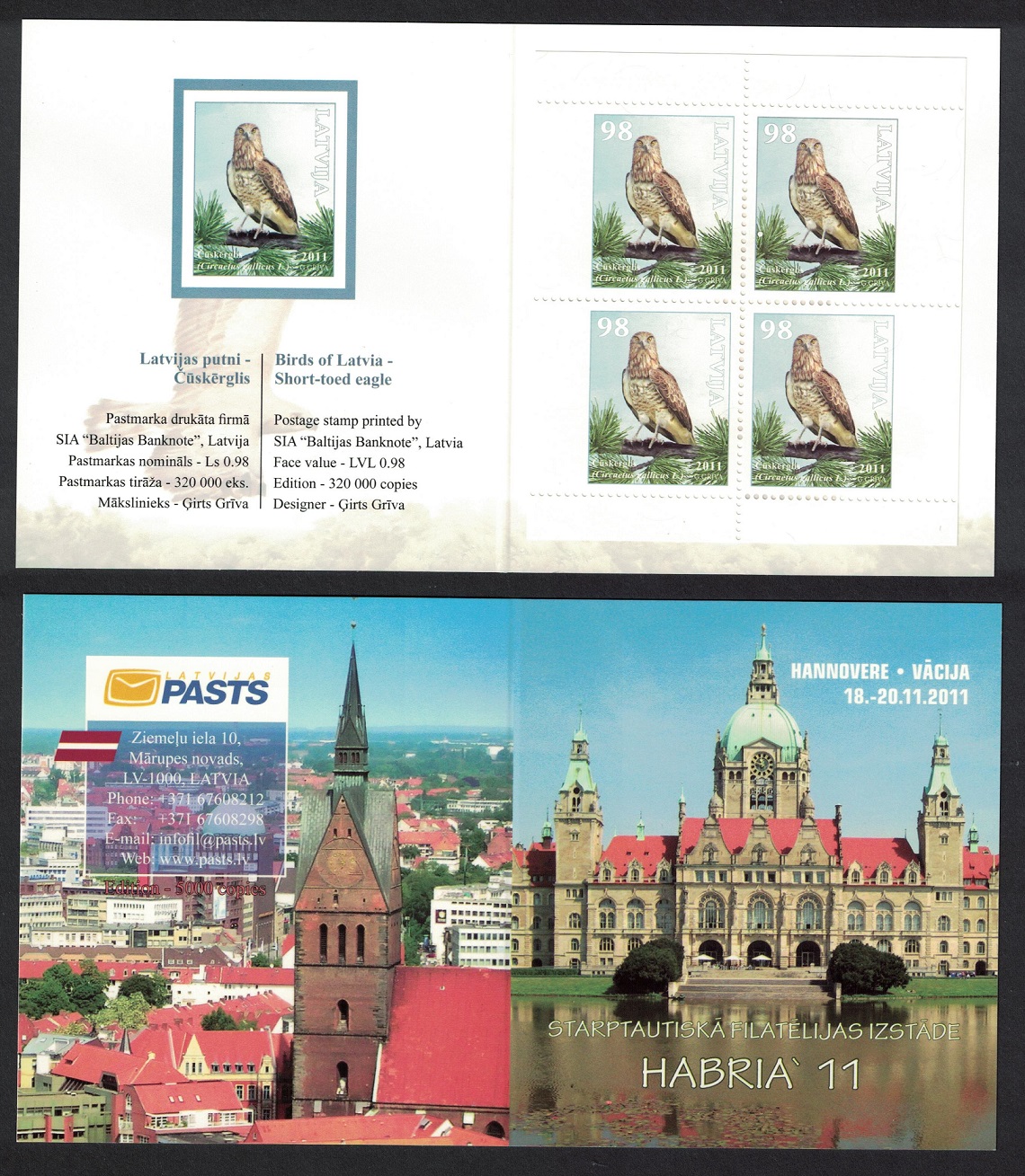 Latvia Short-toed Eagle &#39;Circaetus gallicus&#39; Booklet 2011 MNH SG#810